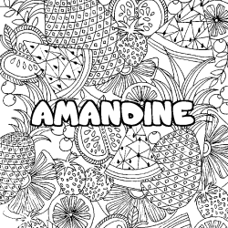 Coloriage prénom AMANDINE - décor Mandala fruits