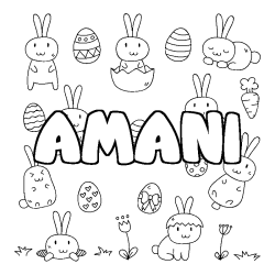 Coloriage prénom AMANI - décor Paques