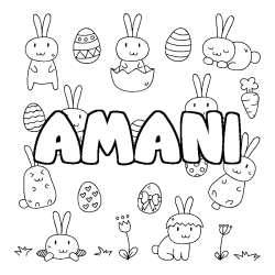 Coloriage pr&eacute;nom AMANI - d&eacute;cor Paques