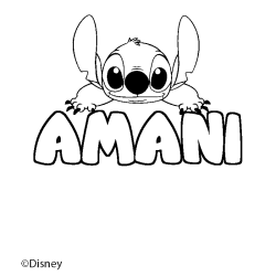 Coloriage pr&eacute;nom AMANI - d&eacute;cor Stitch