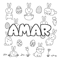 Coloriage prénom AMAR - décor Paques