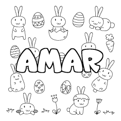 Coloriage pr&eacute;nom AMAR - d&eacute;cor Paques