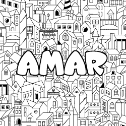Coloriage pr&eacute;nom AMAR - d&eacute;cor Ville