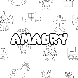 Coloriage pr&eacute;nom AMAURY - d&eacute;cor Jouets