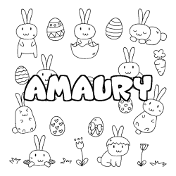 Coloriage pr&eacute;nom AMAURY - d&eacute;cor Paques