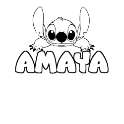 Coloriage prénom AMAYA - décor Stitch