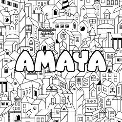 Coloriage prénom AMAYA - décor Ville