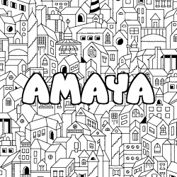 Coloriage pr&eacute;nom AMAYA - d&eacute;cor Ville
