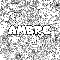 Coloriage prénom AMBRE - décor Mandala fruits