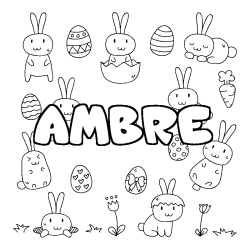 Coloriage prénom AMBRE - décor Paques