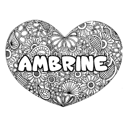 Coloriage prénom AMBRINE - décor Mandala coeur