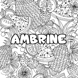 Coloriage prénom AMBRINE - décor Mandala fruits