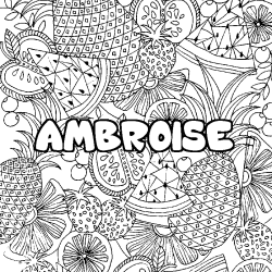 Coloriage pr&eacute;nom AMBROISE - d&eacute;cor Mandala fruits