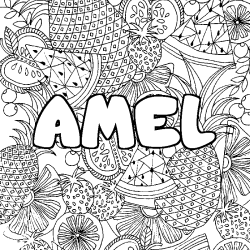 Coloriage prénom AMEL - décor Mandala fruits