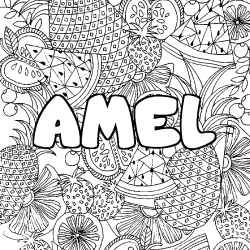 Coloriage pr&eacute;nom AMEL - d&eacute;cor Mandala fruits