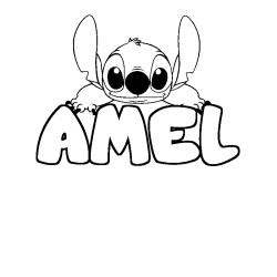 Coloriage prénom AMEL - décor Stitch
