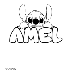 Coloriage pr&eacute;nom AMEL - d&eacute;cor Stitch