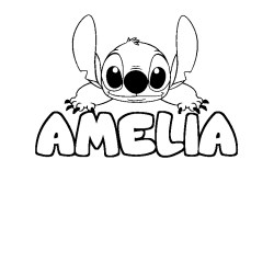Coloriage prénom AMELIA - décor Stitch