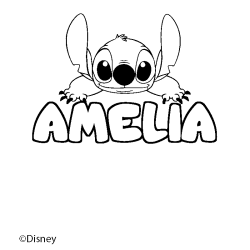 Coloriage pr&eacute;nom AMELIA - d&eacute;cor Stitch