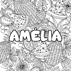 Coloriage prénom AMÉLIA - décor Mandala fruits