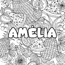 Coloriage pr&eacute;nom AM&Eacute;LIA - d&eacute;cor Mandala fruits