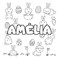 Coloriage pr&eacute;nom AM&Eacute;LIA - d&eacute;cor Paques
