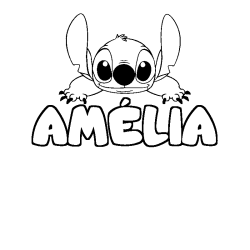 Coloriage prénom AMÉLIA - décor Stitch