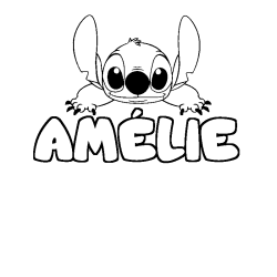 Coloriage prénom AMÉLIE - décor Stitch