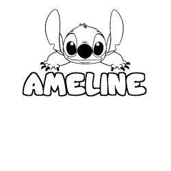Coloriage prénom AMELINE - décor Stitch