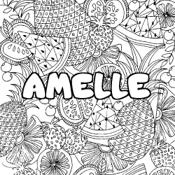 Coloriage pr&eacute;nom AMELLE - d&eacute;cor Mandala fruits