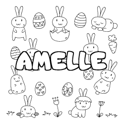 Coloriage pr&eacute;nom AMELLE - d&eacute;cor Paques