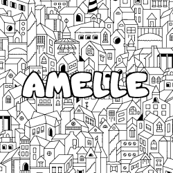 Coloriage pr&eacute;nom AMELLE - d&eacute;cor Ville