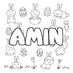 Coloriage pr&eacute;nom AMIN - d&eacute;cor Paques