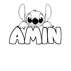 Coloriage prénom AMIN - décor Stitch