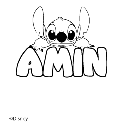 Coloriage pr&eacute;nom AMIN - d&eacute;cor Stitch
