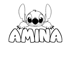 Coloriage prénom AMINA - décor Stitch