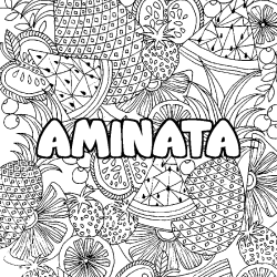 Coloriage prénom AMINATA - décor Mandala fruits
