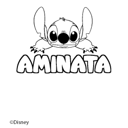 Coloriage pr&eacute;nom AMINATA - d&eacute;cor Stitch