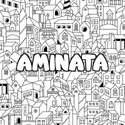 Coloriage pr&eacute;nom AMINATA - d&eacute;cor Ville