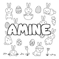 Coloriage pr&eacute;nom AMINE - d&eacute;cor Paques