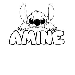 Coloriage prénom AMINE - décor Stitch