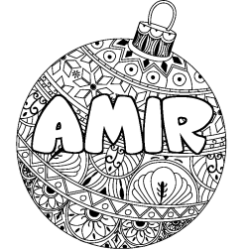 Coloriage prénom AMIR - décor Boule de Noël