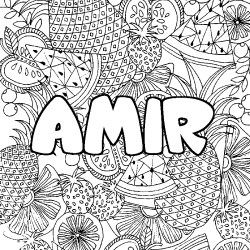 Coloriage pr&eacute;nom AMIR - d&eacute;cor Mandala fruits
