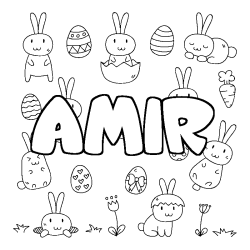 Coloriage pr&eacute;nom AMIR - d&eacute;cor Paques