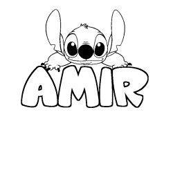 Coloriage prénom AMIR - décor Stitch