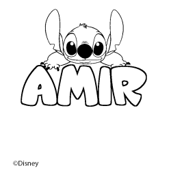Coloriage pr&eacute;nom AMIR - d&eacute;cor Stitch
