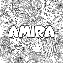 Coloriage prénom AMIRA - décor Mandala fruits