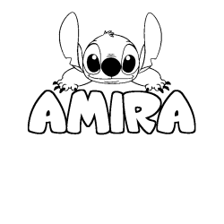 Coloriage prénom AMIRA - décor Stitch