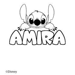 Coloriage pr&eacute;nom AMIRA - d&eacute;cor Stitch