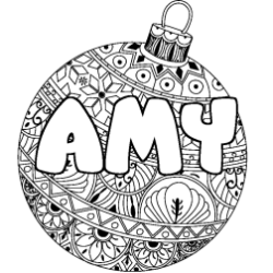 Coloriage pr&eacute;nom AMY - d&eacute;cor Boule de No&euml;l
